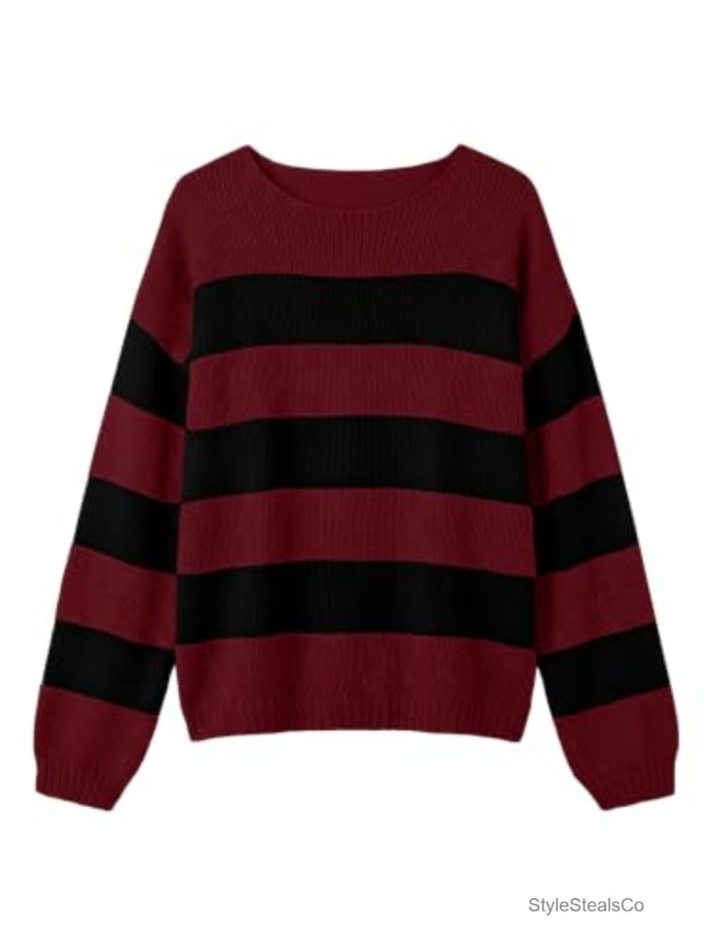 Oversized Color Block Crewneck Pullover Sweater Lightweight Knit